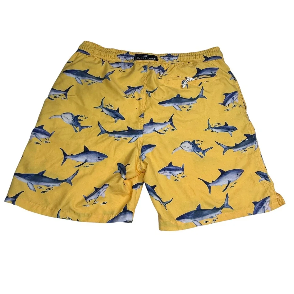Snapper Rock Mens Yellow Shark Print‎ Swim Trunks Shorts Size L